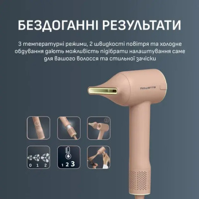 Rowenta Фен  Blumia, 1300Вт, 3 режими, іоніз-я, хол. обдув, дисплей, рожевий