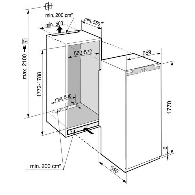 Liebherr Холодильна камера вбудована, 177x55.9х54.6, 291л, 1дв., A+, ST, диспл внутр., BioFresh, білий