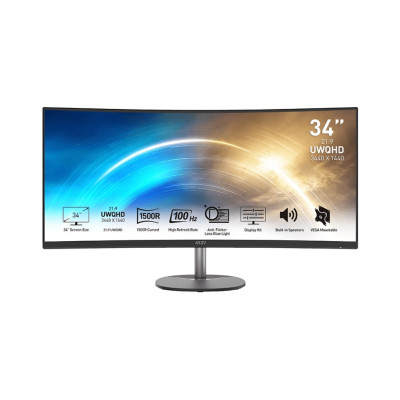 MSI Монітор 34" PRO MP341CQ 2xHDMI, DP, MM, VA, 3440x1440, 21:9, 100Hz, 4ms, sRGB 116%, CURVED, FreeSync