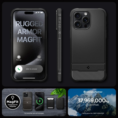 Spigen Чохол для Apple iPhone 15 Pro Max Rugged Armor MagFit, Matte Black