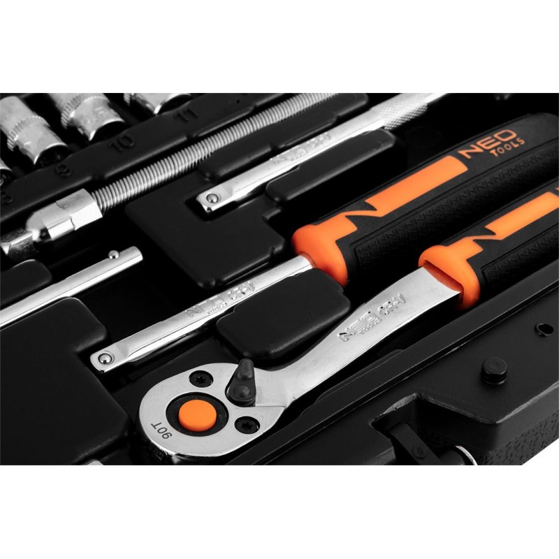 Neo Tools Набір інструментів, Набір торцевих головок, 46шт, 1/4", CrV, кейс