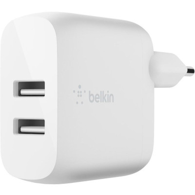 Belkin Зарядний пристрій мережевий 24Вт 2хUSB-A, кабель USB-A > Lightning, 1м, білий