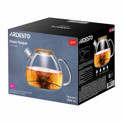 ARDESTO Заварник Ardesto Gemini Bubble 1500мл, боросилікатне скло, бамбук, прозрачний
