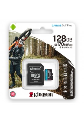Kingston Canvas Go! Plus microSD[Карта пам'яті microSD 128GB C10 UHS-I U3 A2 R170/W90MB/s + SD]