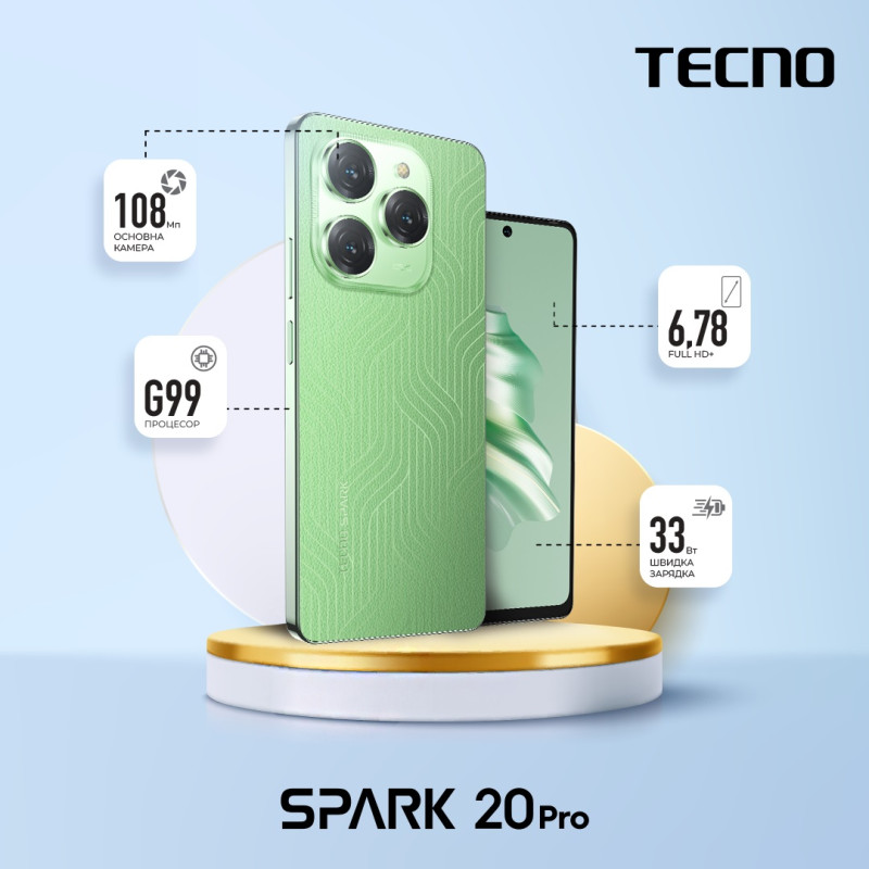 TECNO Смартфон Spark 20 PRO (KJ6) 6.78" 8/256ГБ, 2SIM, 5000мА•год, Magic Skin Green