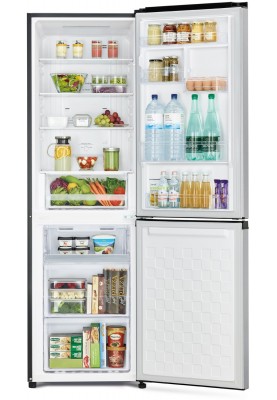 Hitachi Холодильник з нижн. мороз., 190x60х65, холод.відд.-215л, мороз.відд.-115л, 2дв., А+, NF, інв., cріблястий