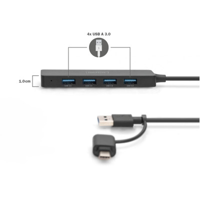 Digitus Хаб DIGITUS USB-A/C > 4хUSB-А, 1,2 м, активний (опція)