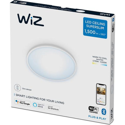 WiZ Світильник стельовий розумний SuperSlim Ceiling, 16W, 1500lm, 29,2см, 2700-6500K, Wi-Fi, білий