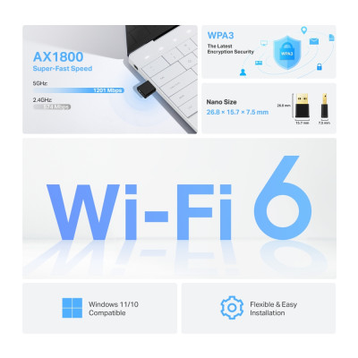 TP-Link WiFi-адаптер Archer TX20U Nano AX1800 USB 2.0