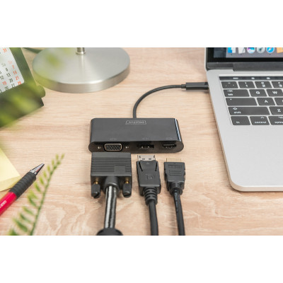 Digitus Адаптер USB-C - HDMI+DP+VGA, M/F, 0.11 m