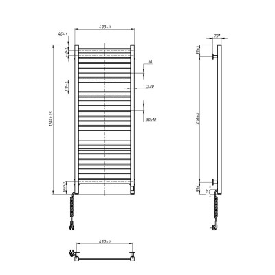Navin Рушникосушка електрична Авангард Х, 1200х480х71мм, Wi-Fi, сталь, чорний муар, ліве підключення
