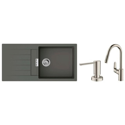 Hansgrohe Набір для кухні, гранітна мийка S520-F480 + зміш. Focus M41, дозатор A41, сірий камінь-сталь