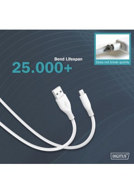 Digitus USB-A > Lightning заряджання/синхронізації, 2м, USB 2.0, 12W, силіконовий, білий