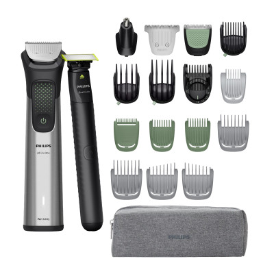 Philips Тример Philips Series 9000, для бороди, голови та тіла, насадок-15, OneBlade в компл., сталь, сірий
