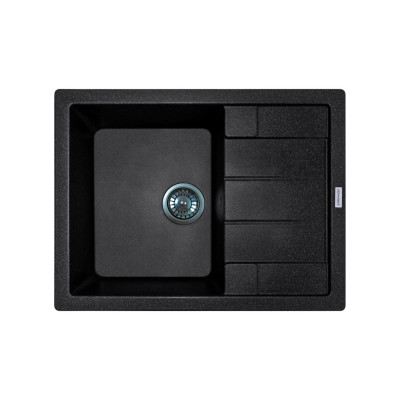 Adamant Мийка кухонная Anila, штучний камінь, прямокут., з крилом, 645х495х200мм, чаша - 1, врізна, чорний