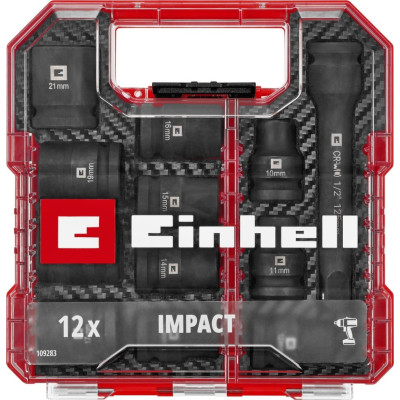 Einhell Набір ударних торцевих головок 40мм 1/2" 10-21 мм 12шт кейс 0.78кг Einhell Набір ударних торцевих головок 40мм 1/2" 10-21 мм 12шт кейс 0.78кг