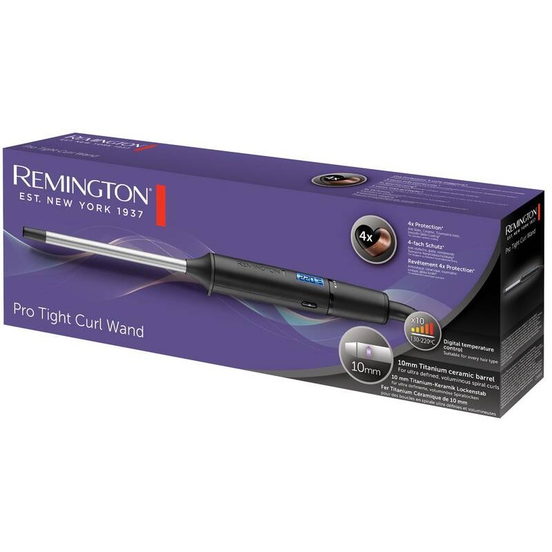 Remington Плойка Pro Tight Curl Wand, 25Вт, темп.режимів-10, D-10mm, 130-220С, дисплей, кераміка, турмалін , сіро-чорний