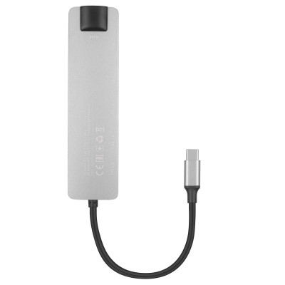 2E Хаб USB-С > 2хUSB-A 2.0/USB-A 3.0/USB-C PD/HDMI/Ethernet, 0.15м, сірий