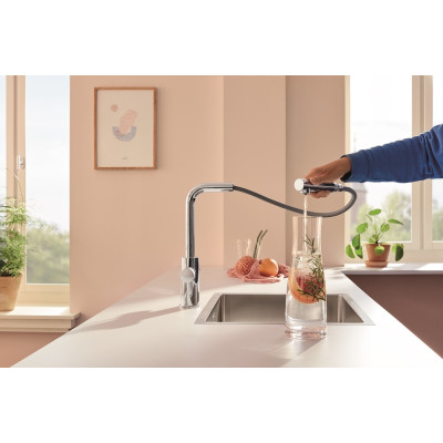 Grohe Змішувач для кухні Blue Pure Minta, довж.виливу - 223мм, поворотний/витяжний, 1+1фильтр, хром