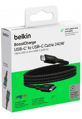 Belkin Кабель USB-C > USB-C заряджання/синхронізації 1м, 240Вт, Type-C, плетений, чорний