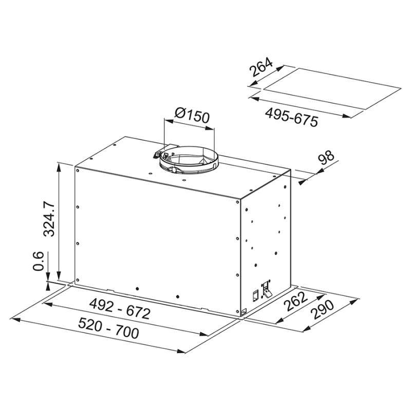 Franke Витяжка вбудовувана Box Flush EVO, 52см, 1035м3г, FBFE XS A52, нерж