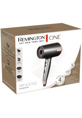 Remington Фен ONE, 2000Вт, 8 режимів, дифузор,чохол,іоніз-я, хол. обдув, термо-сенсор, сірий