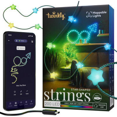 Twinkly Гірлянда Smart LED Twinkly Strings Star RGB 200 IP20 12м USB-C кабель зелений без БР
