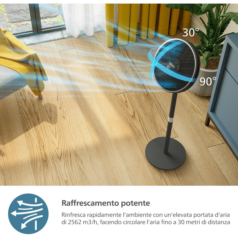 Philips Вентилятор Philips підлоговий Series 3000, 40см, 48Вт, керування через смартфон, регулювання висоти, чорний