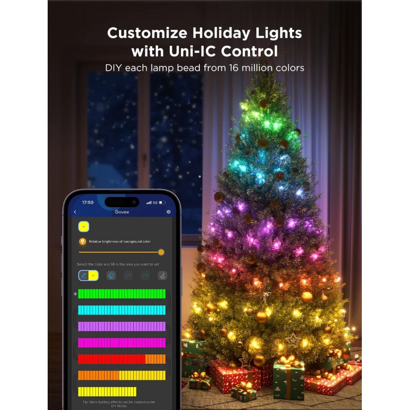 Govee Гірлянда Smart LED H70C2 Christmas Light, 100 Leds, RGBIC, IP65, 10м, кабель прозорий