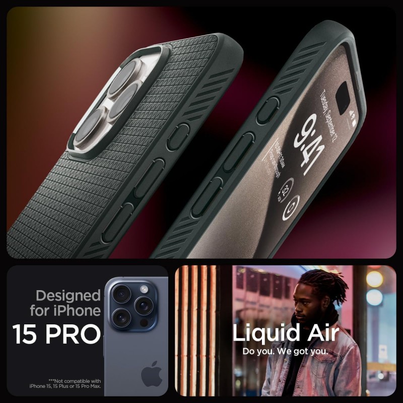 Spigen Чохол для Apple iPhone 15 Pro Liquid Air, Abyss Green