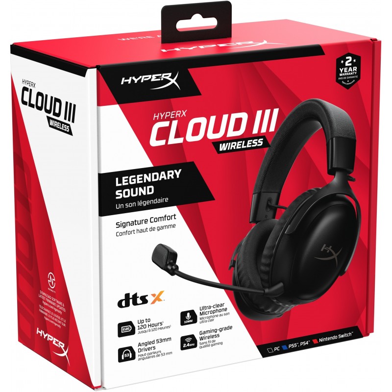 HyperX Гарнітура ігрова Cloud III, WL/USB-A/USB-C, чорний