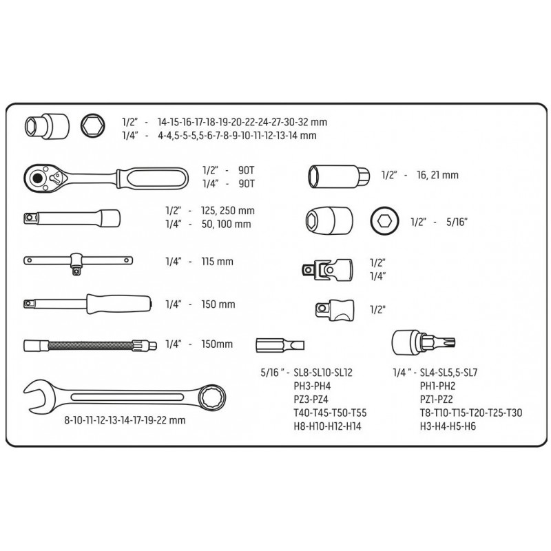 Neo Tools Набір інструментів, 82шт, 1/2", 1/4", CrV, eco кейс