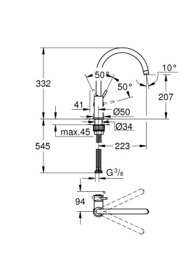 Grohe Змішувач для кухні QuickFix Start Classic, довж.виливу - 223мм, поворотний, 1важіль, хром