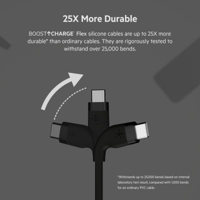 Belkin Кабель USB-A - USB-C силіконовий, з кліпсою, 2м, чорний