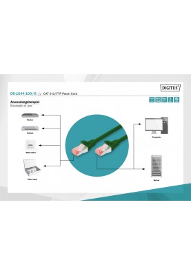 Digitus Патч-корд CAT 6 S-FTP, 10м, AWG 27/7, LSZH, зелений