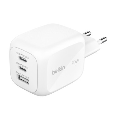 Belkin Зарядний пристрій Belkin 70Вт 2хUSB-С/USB-A GAN PD PPS, білий