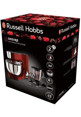 Russell Hobbs Кухонна машина Desire 1000Вт, чаша-метал, корпус-пластик, насадок-4, червоний