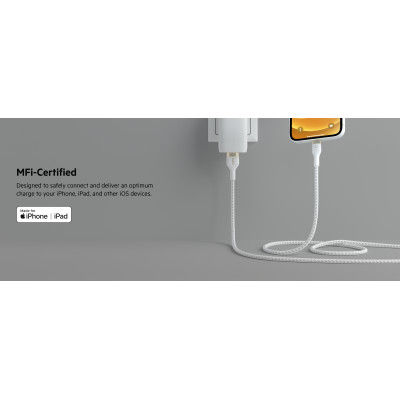 Belkin Кабель USB-A - Lightning плетений, силіконовий, з ремінцем на магніті, 1м, білий