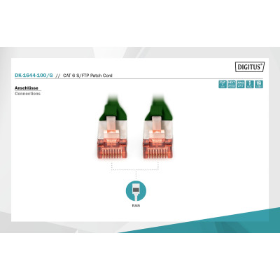 Digitus Патч-корд CAT 6 S-FTP, 10м, AWG 27/7, LSZH, зелений