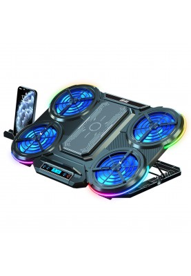 2E Gaming Підставка для ноутбука CPG-008, до 15.6", 2xUSB-A, LCD/phone holder/semiconductor cooling pad, RGB, чорний