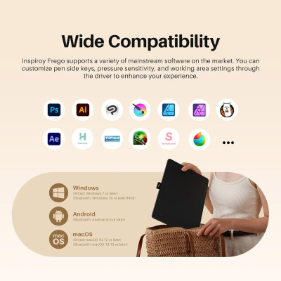 Huion Графічний планшет 10.5"x6.25" Inspiroy Frego M, BT, USB-C, чорний