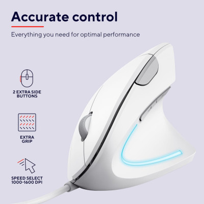 Trust Миша Verto Ergonomic, USB-A, Білий