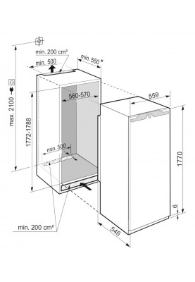 Liebherr Холодильна камера вбудована, 177x55.9х54.6, 307л, 1дв., A++, ST, диспл внутр., білий