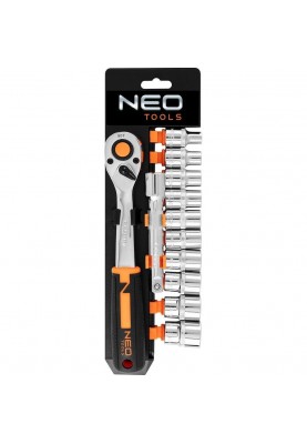 Neo Tools Набір торцевих головок, 12шт, 1/2", тріскачка 90 зубців, CrV