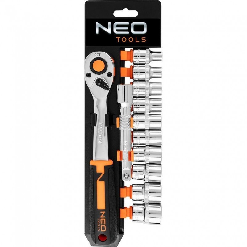 Neo Tools Набір торцевих головок, 12шт, 1/2", тріскачка 90 зубців, CrV