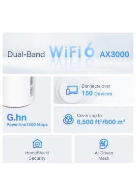 TP-Link Система WiFi-Mesh Deco PX50 AX3000, 3xGE LAN/WAN, 2 мод, Powerline G1500