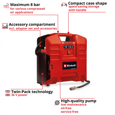Einhell Автомобільний компрессор TE-AC 36/8 Li OF Set-Solo PXC акум, 130 л/хв, (без АКБ та ЗП) Einhell Автомобільний компрессор TE-AC 36/8 Li OF Set-Solo PXC акум, 130 л/хв, (без АКБ та ЗП)