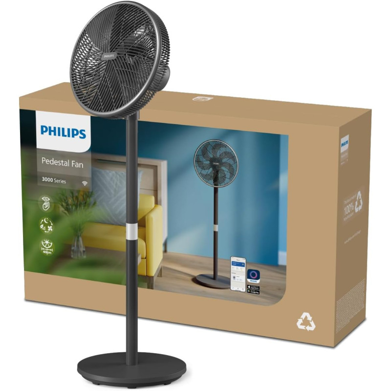 Philips Вентилятор Philips підлоговий Series 3000, 40см, 48Вт, керування через смартфон, регулювання висоти, чорний
