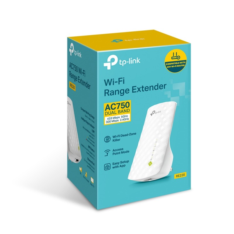 TP-Link Повторювач Wi-Fi сигналу RE220 AC750 1xFE LAN