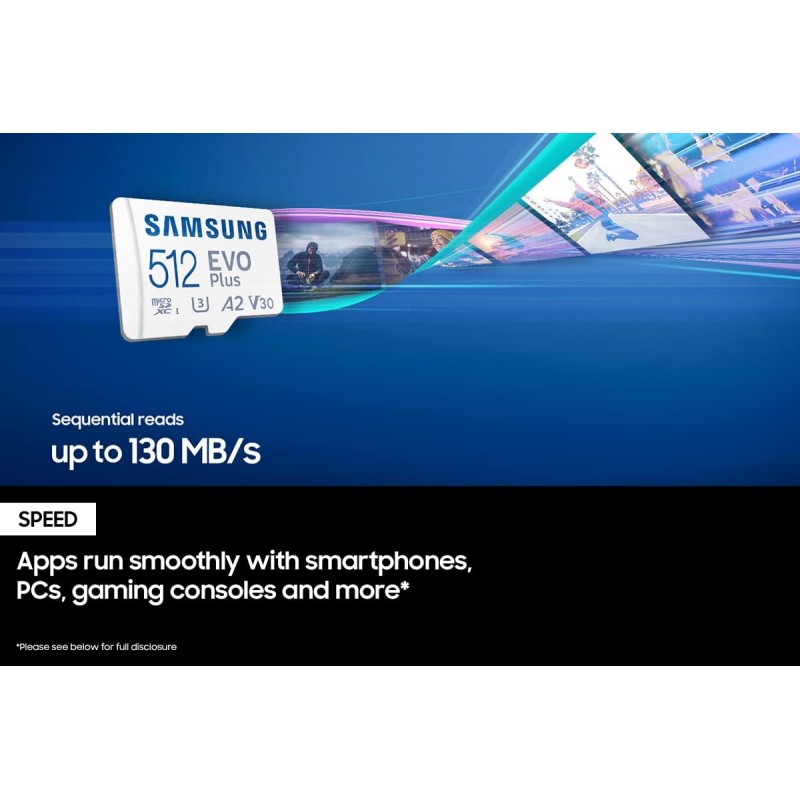 Samsung Карта пам'яті microSDXC 512GB C10 UHS-I R100MB/s Evo Plus + SD